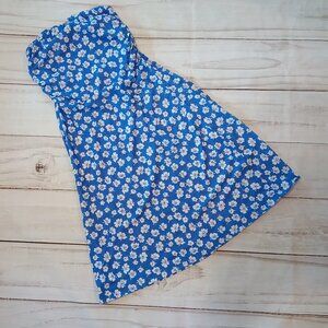 Avon 💙 Womens Adorable Vintage Blue With White Flowers Tube Top Midi Dress 🌼